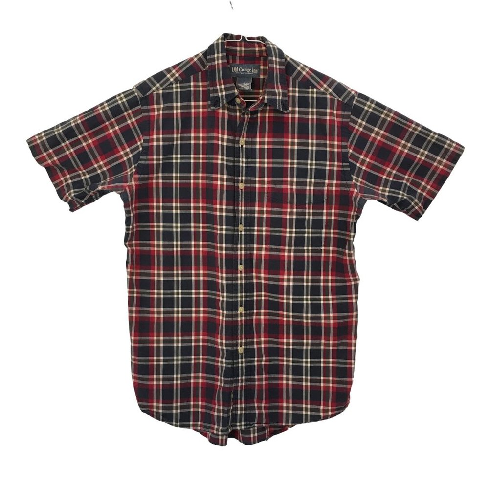 Old College Inn Mens‎ Gray Red Plaid Short Sleeve Shirt, Small, 42 Chest